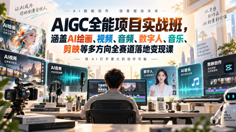 AIGC全能项目实战班,涵盖AI绘画、视频、音频、数字人、音乐、剪映等多方向全赛道落地变现课-weichuangqy