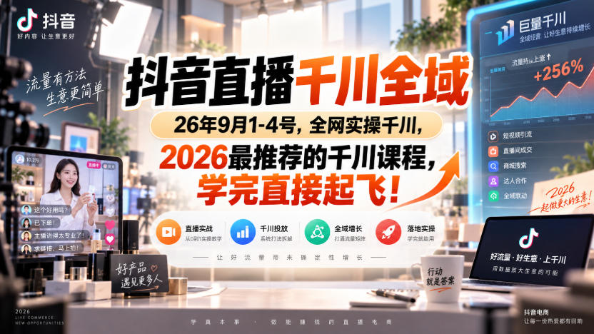 抖音直播千川全域26年9月1-4号，全网实操千川，2026最推荐的千川课程，学完直接起飞！-weichuangqy