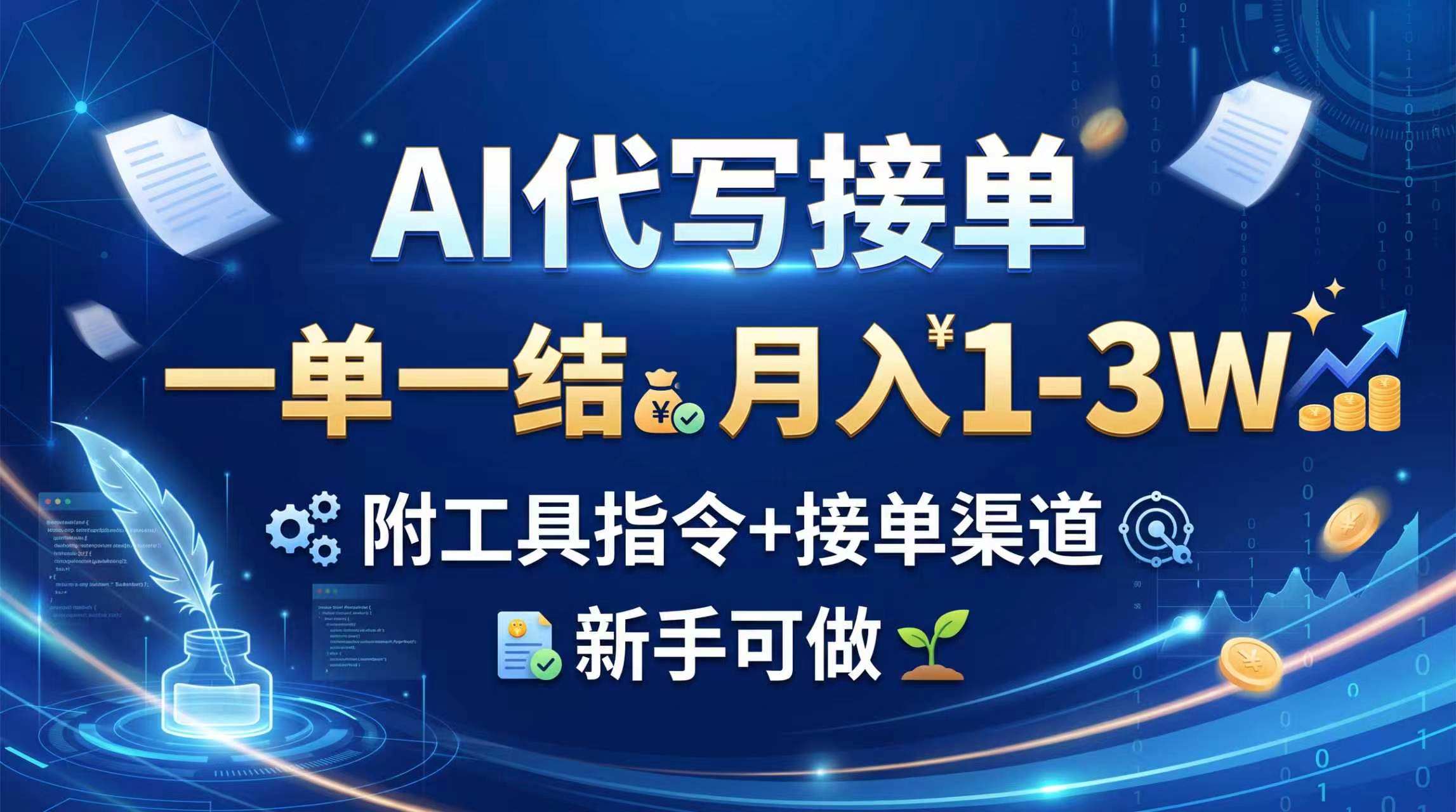 AI代写接单，一单一结，月入1-3W，附工具指令+接单渠道，新手可做-weichuangqy