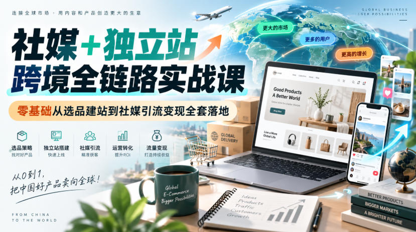 社媒+独立站跨境全链路实战课｜零基础从选品建站到社媒引流变现全套落地-weichuangqy