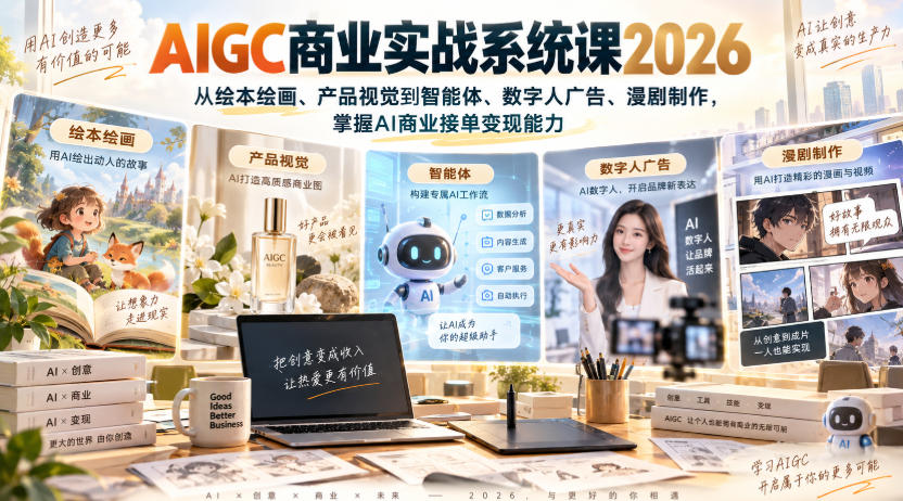AIGC商业实战系统课2026，从绘本绘画、产品视觉到智能体、数字人广告、漫剧制作，掌握AI商业接单变现能力-weichuangqy