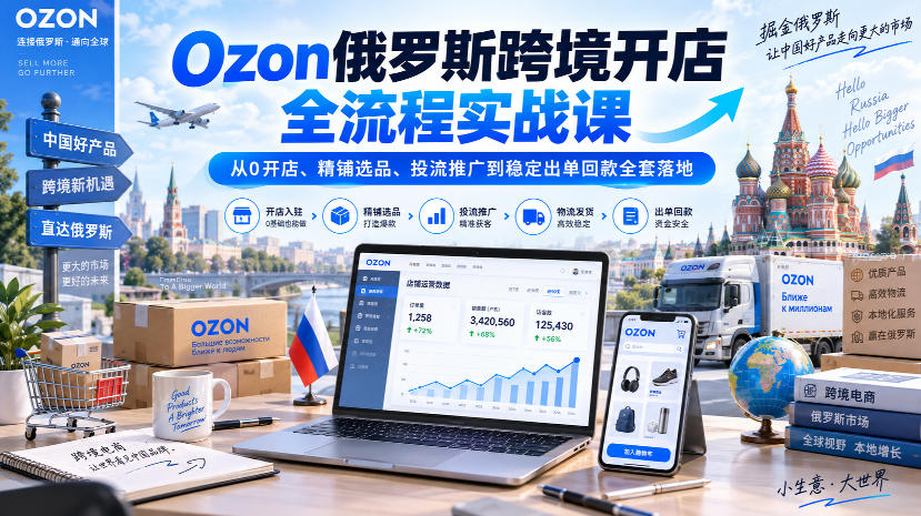 Ozon俄罗斯跨境开店全流程实战课｜从0开店、精铺选品、投流推广到稳定出单回款全套落地-weichuangqy