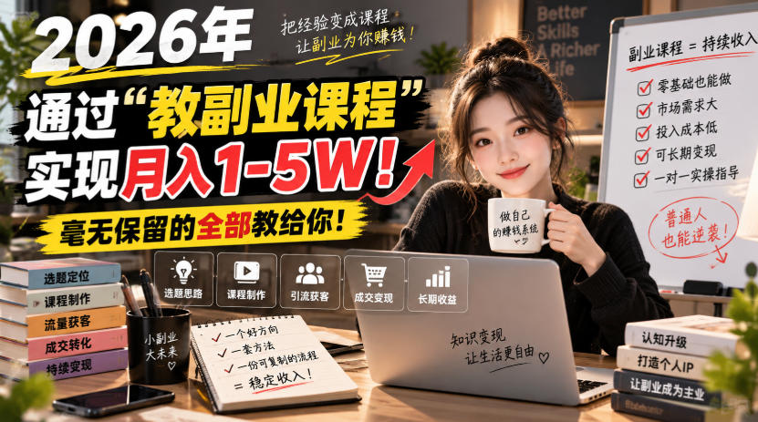 2026年通过“教副业课程”实现月入1-5W！毫无保留的全部教给你！【揭秘】-weichuangqy