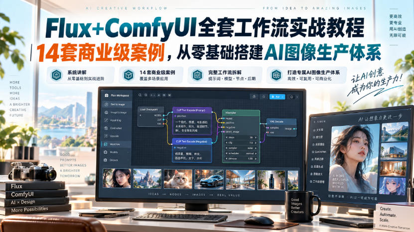 Flux+ComfyUI全套工作流实战教程｜14套商业级案例，从零基础搭建AI图像生产体系-weichuangqy