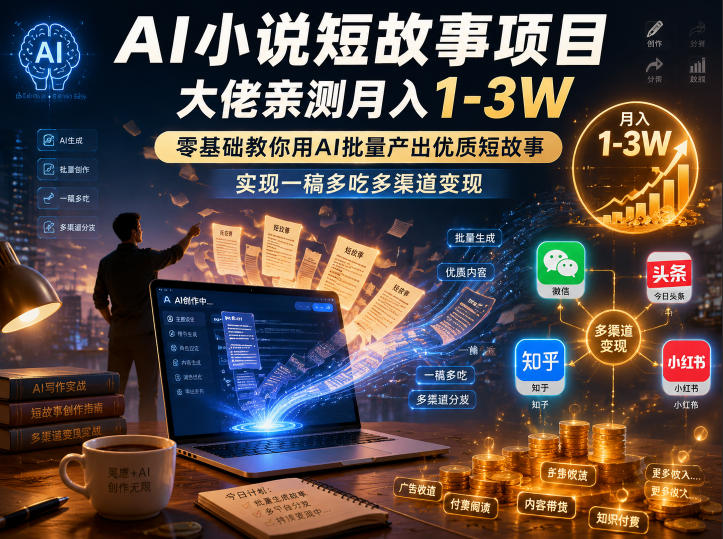 AI小说短故事项目，大佬亲测月入1-3W，零基础教你用AI批量产出优质短故事，实现一稿多吃多渠道变现(更新0910)-weichuangqy
