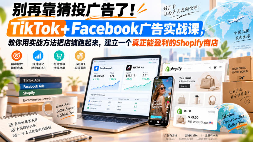 别再靠猜投广告了！TikTok+Facebook广告实战课，教你用实战方法把店铺跑起来，建立一个真正能盈利的Shopify商店【原创双语字幕】-weichuangqy