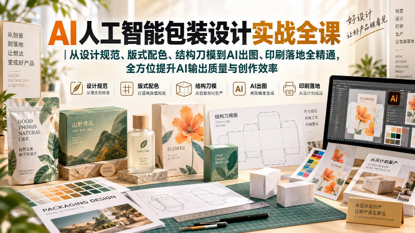 AI人工智能包装设计实战全课｜从设计规范、版式配色、结构刀模到AI出图、印刷落地全精通-weichuangqy