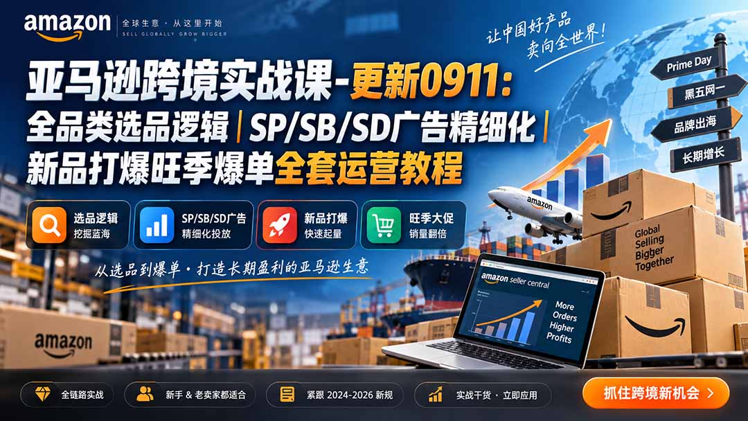 亚马逊跨境实战课-更新0911：全品类选品逻辑｜SP/SB/SD广告精细化｜新品打爆旺季爆单全套运营教程-weichuangqy