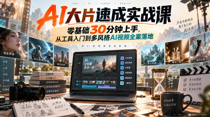 AI大片速成实战课｜零基础30分钟上手，从工具入门到多风格AI视频全案落地​-weichuangqy