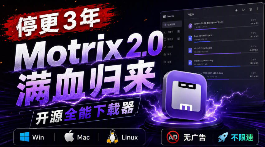 停更3年，Motrix 2.0满血归来：开源全能下载器，Win/Mac/Linux通吃，无广告不限速-weichuangqy