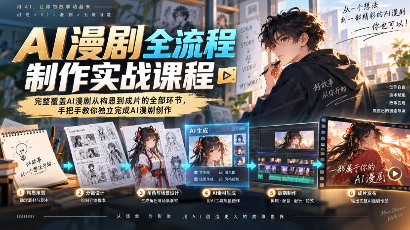 AI漫剧全流程制作实战课程，完整覆盖AI漫剧从构思到成片的全部环节，手把手教你独立完成AI漫剧创作-weichuangqy