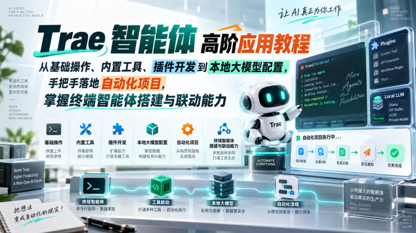 Trae智能体高阶应用教程，从基础操作、内置工具、插件开发到本地大模型配置，手把手落地自动化项目-weichuangqy