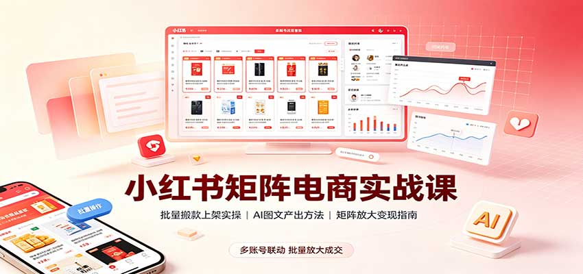 小红书矩阵电商实战课：批量搬款上架实操，AI图文产出，矩阵放大变现指南-weichuangqy