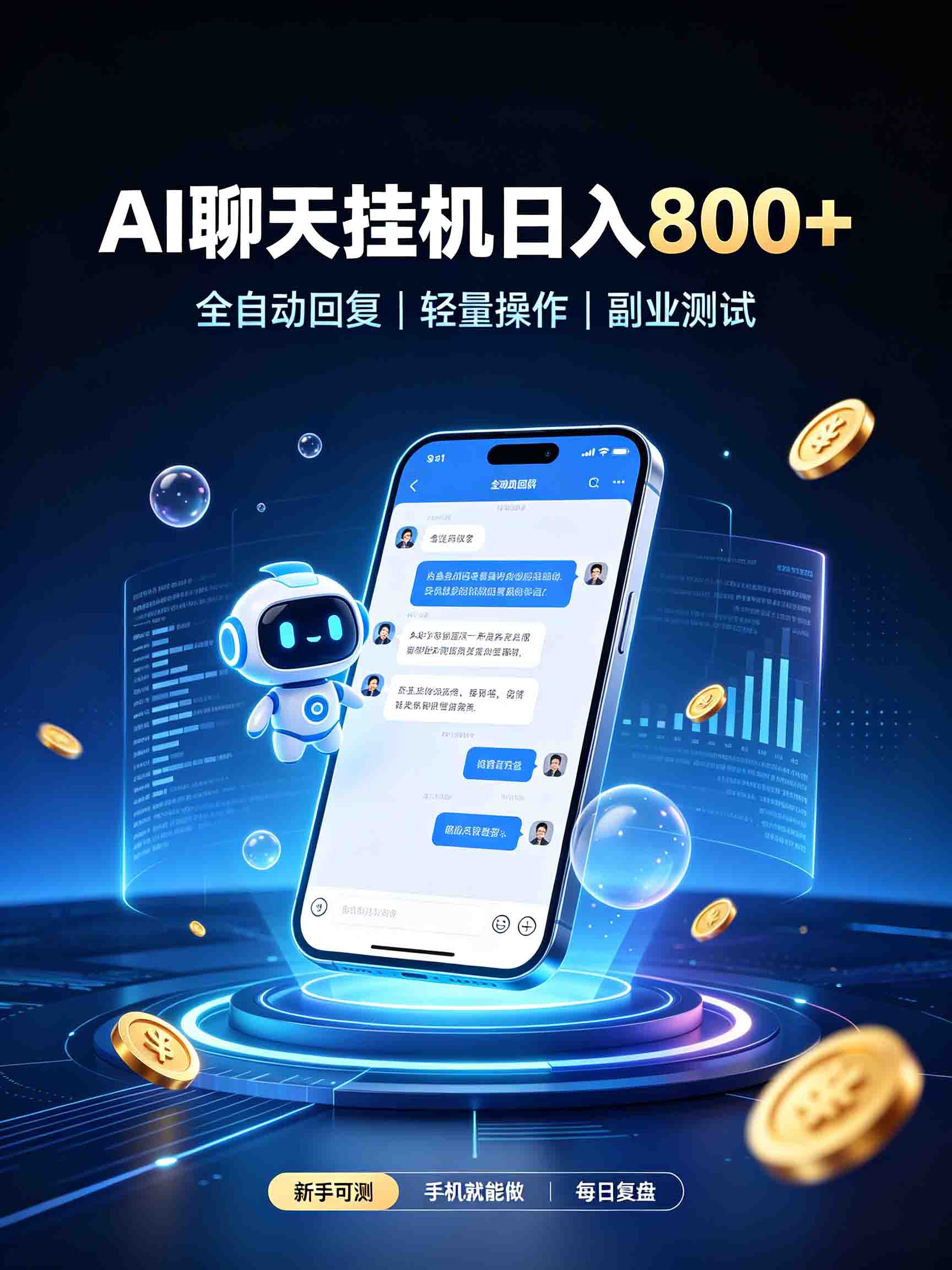 AI聊天挂机，日入800+，适用个人副业，工作室矩阵操作-weichuangqy