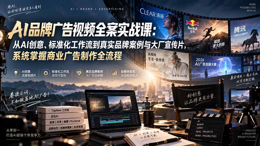 AI品牌广告视频全案实战课：从AI创意、标准化工作流到真实品牌案例与大厂宣传片，系统掌握商业广告制作全流程-weichuangqy
