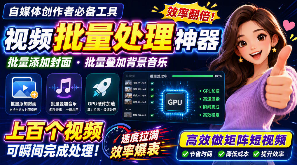 视频批量加封面，把封面添加到视频第一帧，不用剪辑软件批量添加-weichuangqy