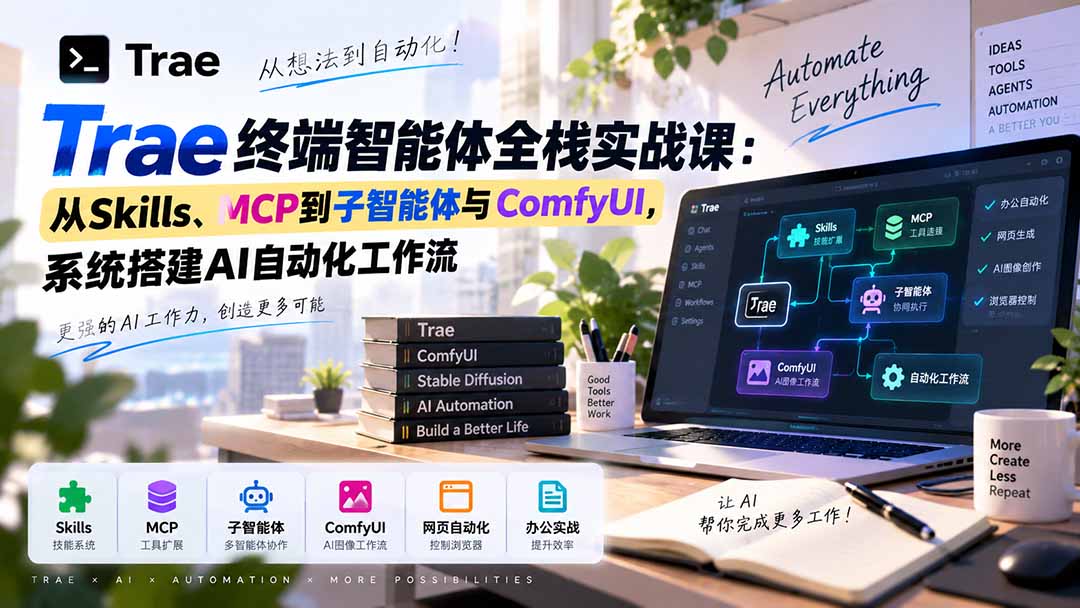 Trae终端智能体全栈实战课：从Skills、MCP到子智能体与ComfyUI，系统搭建AI自动化工作流-weichuangqy