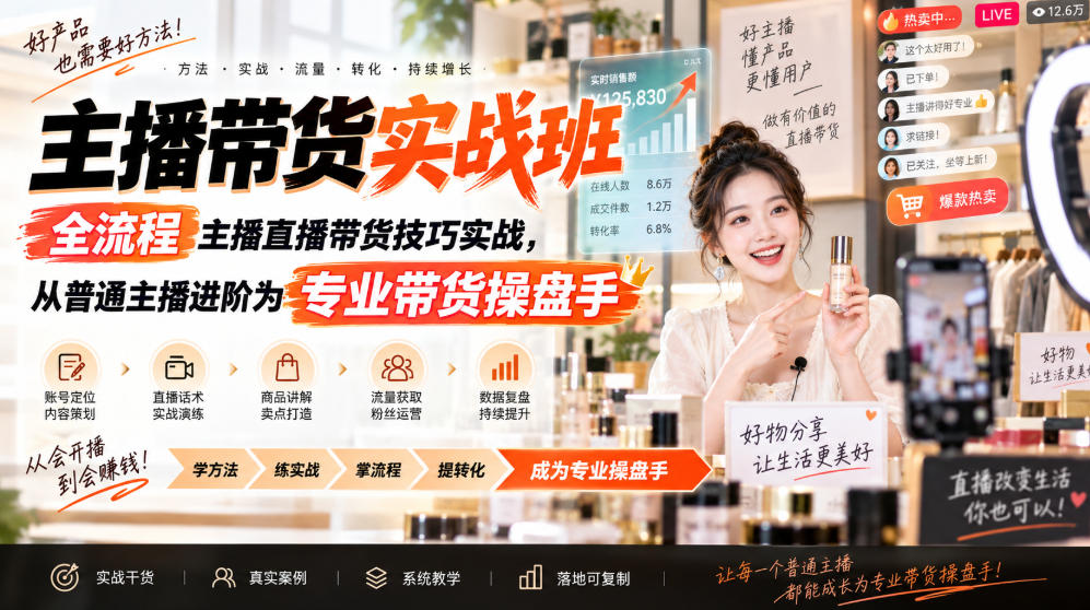主播带货实战班ZB，全流程主播直播带货技巧实战，从普通主播进阶为专业带货操盘手-weichuangqy