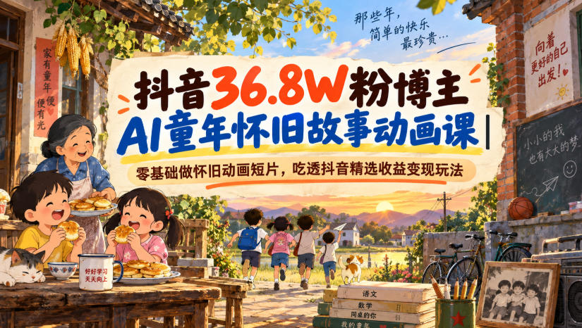 抖音36.8W粉博主AI童年怀旧故事动画课｜零基础做怀旧动画短片，吃透抖音精选收益变现玩法-weichuangqy