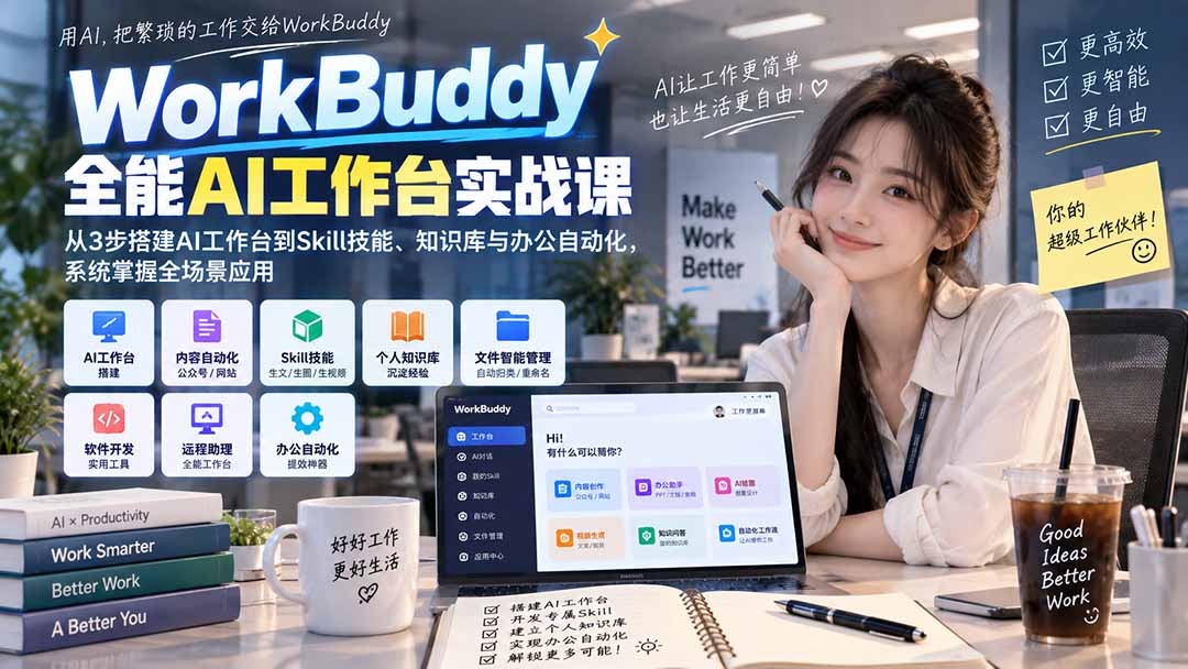 WorkBuddy全能AI工作台实战课：从3步搭建AI工作台到Skill技能、知识库与办公自动化，系统掌握全场景应用-weichuangqy