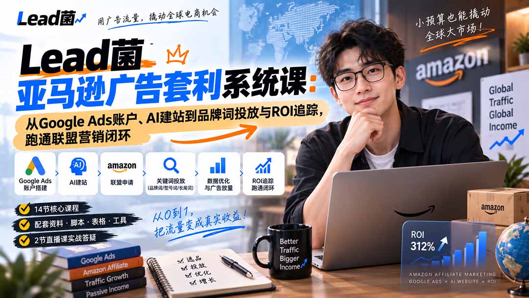Lead菌亚马逊广告套利系统课：从Google Ads账户、AI建站到品牌词投放与ROI追踪，跑通联盟营销闭环-weichuangqy