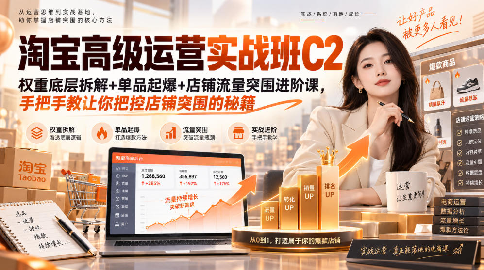 淘宝高级运营实战班C2｜权重底层拆解+单品起爆+店铺流量突围进阶课，手把手教让你把控店铺突围的秘籍-weichuangqy