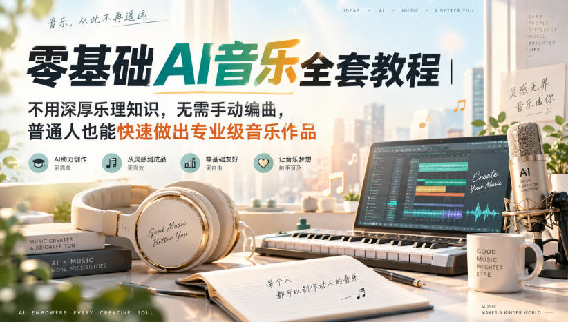 零基础AI音乐全套教程｜不用深厚乐理知识，无需手动编曲，普通人也能快速做出专业级音乐作品-weichuangqy