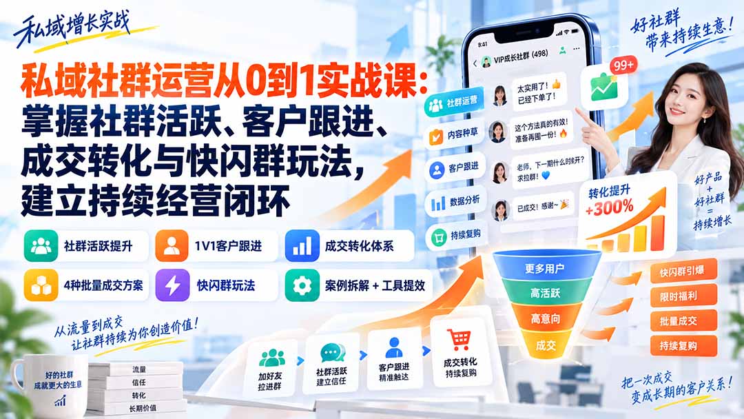 私域社群运营从0到1实战课：掌握社群活跃、客户跟进、成交转化与快闪群玩法，建立持续经营闭环-weichuangqy