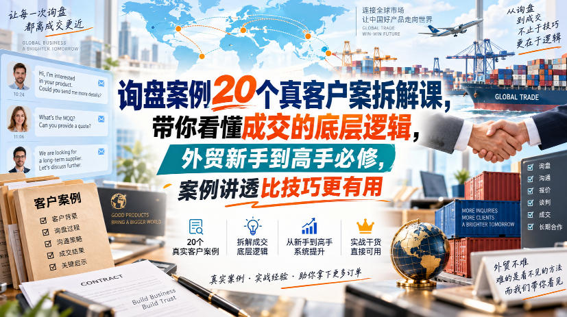 询盘案例20个真客户案拆解课，带你看懂成交的底层逻辑，外贸新手到高手必修，案例讲透比技巧更有用-weichuangqy