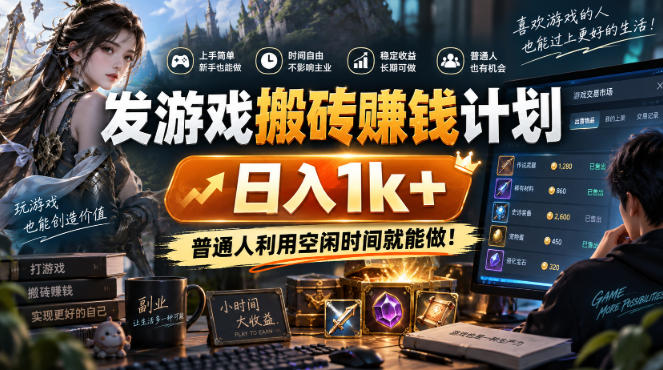发游戏搬砖賺钱计划，日入1k+，普通人利用空闲时间就能做！【揭秘】-weichuangqy