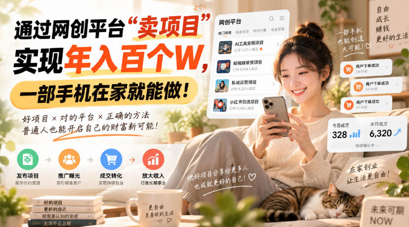 靠卖网创项目变现，一年拿下百万收益！一台手机就能操作！-weichuangqy