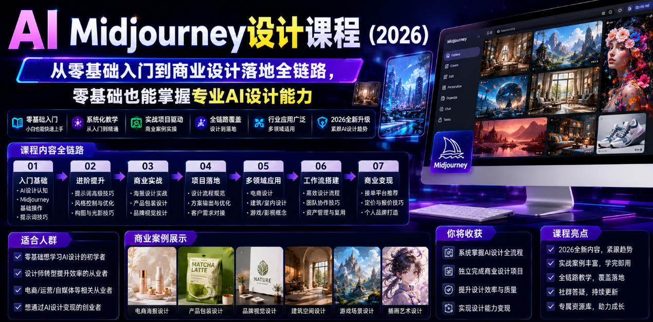 AI Midjourney设计课程(2026)，从零基础入门到商业设计落地全链路，零基础也能掌握专业AI设计能力(更新0913)-weichuangqy