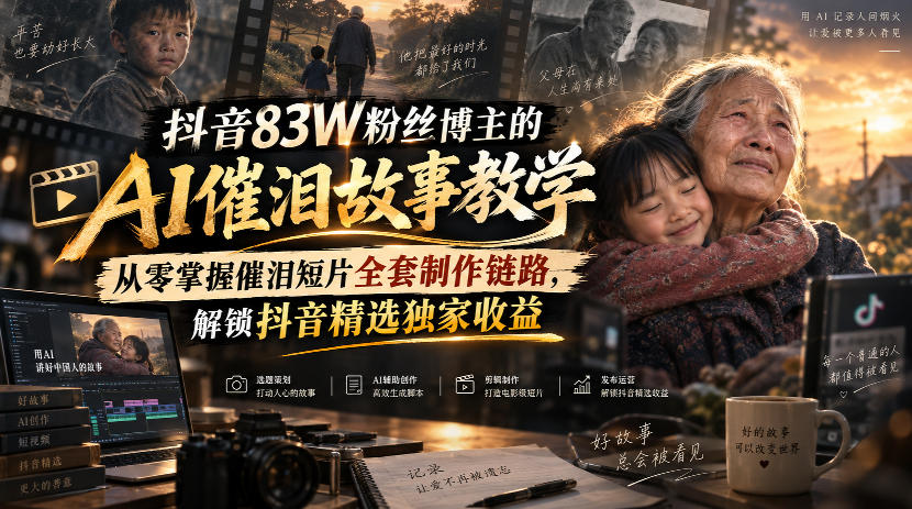 抖音83W粉丝博主的AI催泪故事教学，从零掌握催泪短片全套制作链路，解锁抖音精选独家收益-weichuangqy
