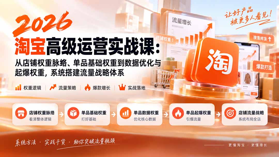 2026淘宝高级运营实战课：从店铺权重脉络、单品基础权重到数据优化与起爆权重，系统搭建流量战略体系-weichuangqy