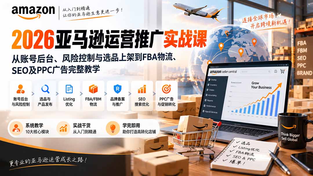2026亚马逊运营推广实战课：从账号后台、风险控制与选品上架到FBA物流、SEO及PPC广告完整教学-weichuangqy