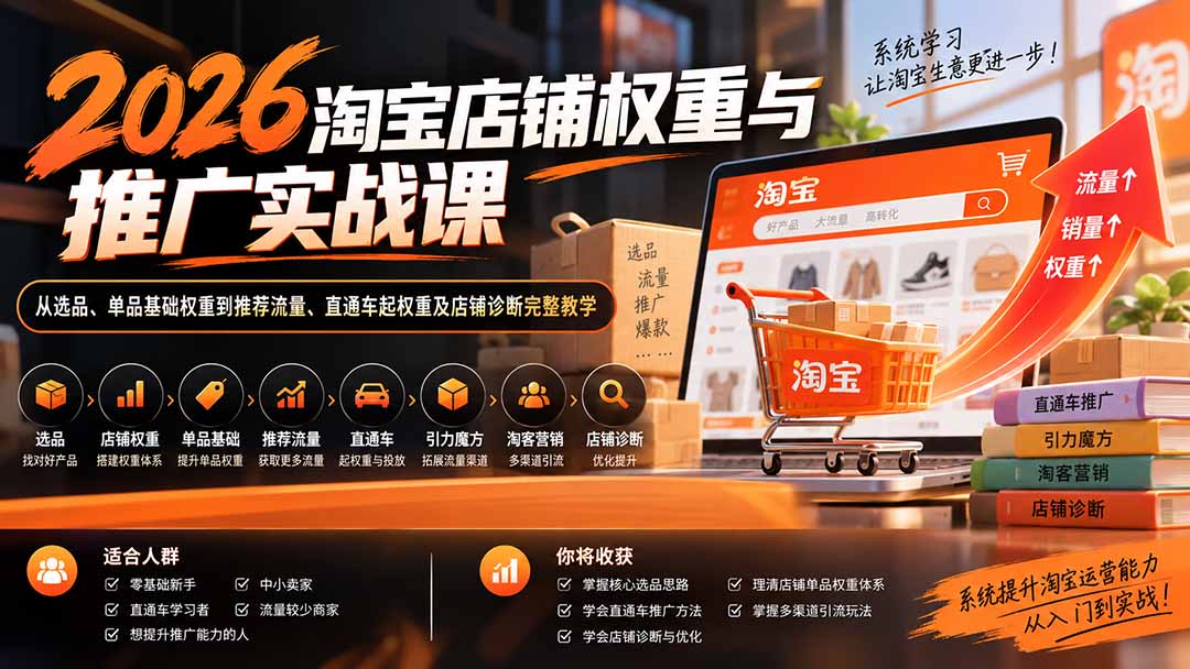 2026淘宝店铺权重与推广实战课：从选品、单品基础权重到推荐流量、直通车起权重及店铺诊断完整教学-weichuangqy