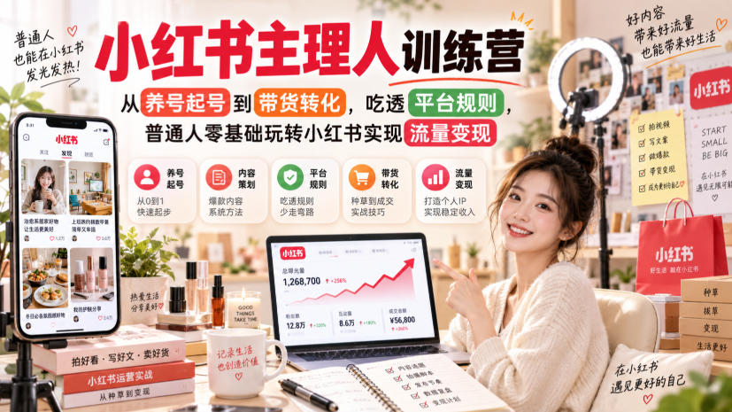 小红书主理人训练营，从养号起号到带货转化，吃透平台规则，普通人零基础玩转小红书实现流量变现-weichuangqy