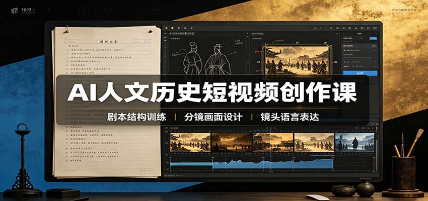 AI人文历史短视频创作课：赛道对标、剧本分镜制图，掌握视频完整产出流程-weichuangqy