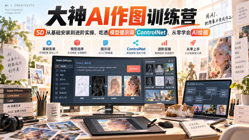 大神AI作图训练营，SD从基础安装到进阶实操，吃透模型提示词ControlNet，从零学会AI绘画-weichuangqy