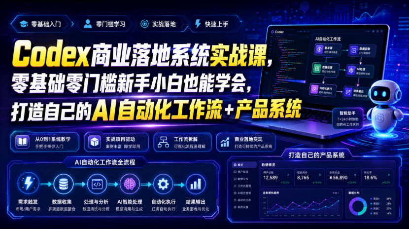 Codex商业落地系统实战课，零基础零门槛新手小白也能学会，打造自己的AI自动化工作流+产品系统(更新)-weichuangqy