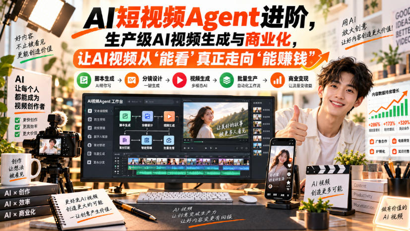 AI短视频Agent进阶，生产级AI视频生成与商业化，让AI视频从”能看”真正走向”能賺钱”-weichuangqy