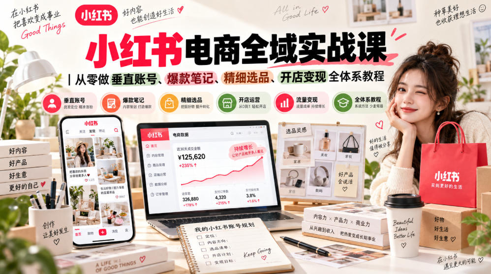小红书电商全域实战课｜从零做垂直账号、爆款笔记、精细选品、开店变现全体系教程-weichuangqy