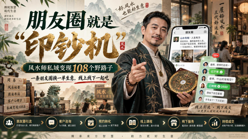 朋友圈就是“印钞机”，风水师私域变现108个野路子，一条朋友圈换一单生意，线上线下一起吃【文档】-weichuangqy