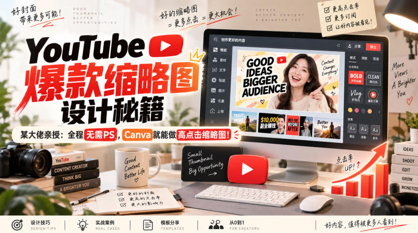 YouTube爆款缩略图设计秘籍，某油管大佬(610万订阅者)亲授，全程无需PS，Canva就能做高点击缩略图！【原创双语字幕】-weichuangqy
