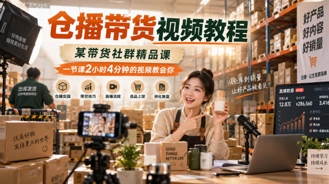 仓播带货视频教程，某带货社群精品课，一节课2小时4分钟的视频教会你-weichuangqy