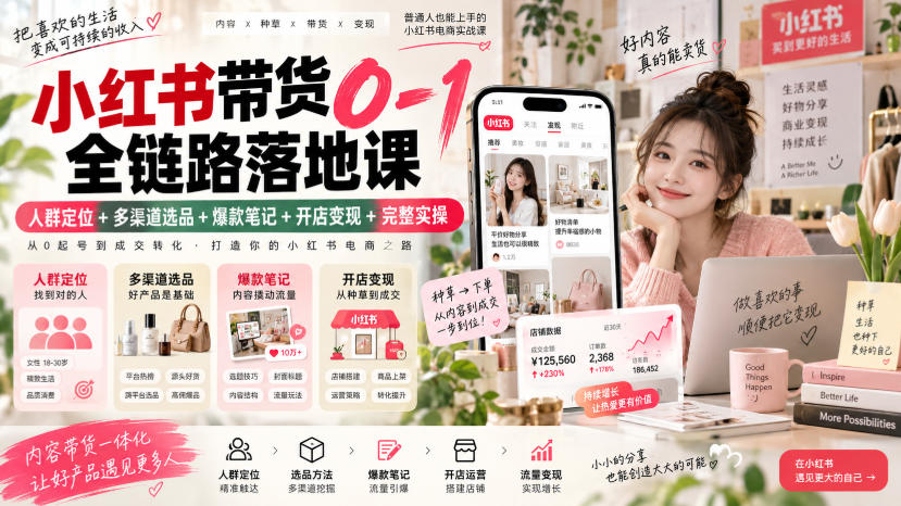 小红书带货0-1全链路落地课｜人群定位+多渠道选品+爆款笔记+开店变现完整实操-weichuangqy