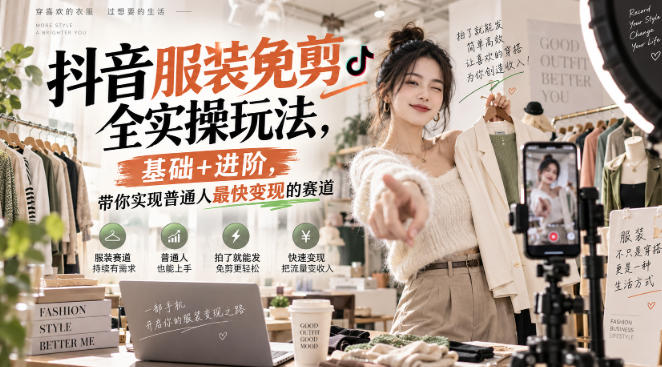 抖音服装免剪全实操玩法，基础+进阶，带你实现普通人最快变现的赛道-weichuangqy