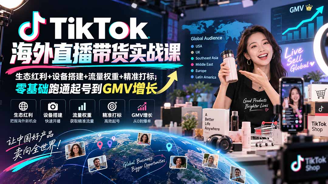 TikTok海外直播带货实战课｜生态红利+设备搭建+流量权重+精准打标，零基础跑通起号到GMV增长-weichuangqy