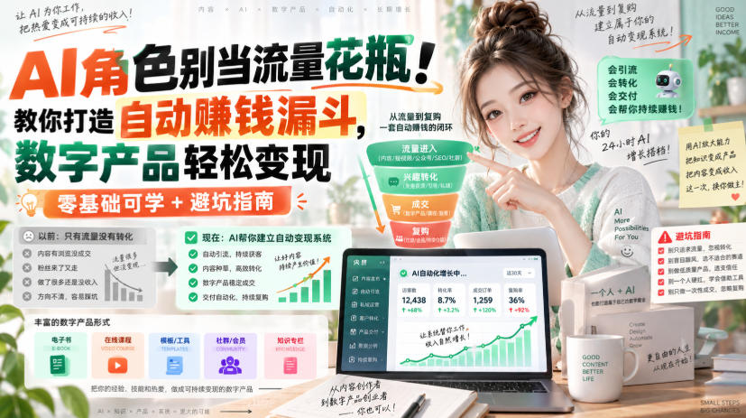 AI角色别当流量花瓶！教你打造自动賺钱漏斗，数字产品轻松变现(零基础可学+避坑指南)【原创双语字幕】-weichuangqy