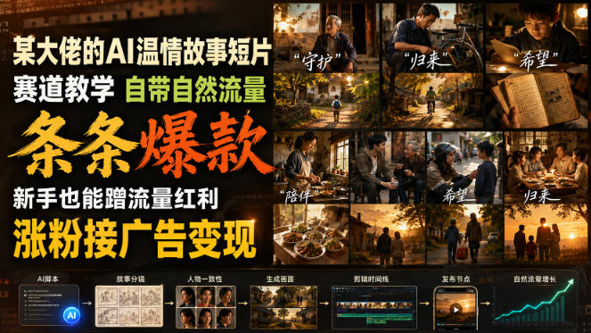 某大佬的AI温情故事短片赛道教学，自带自然流量，条条爆款，新手也能蹭流量红利，涨粉接广告变现(更新)-weichuangqy